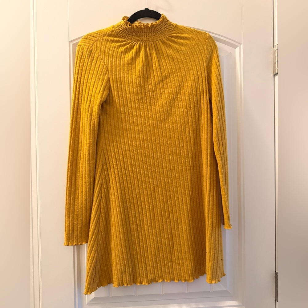 Topshop Mustard Yellow mockneck ribbed Dress